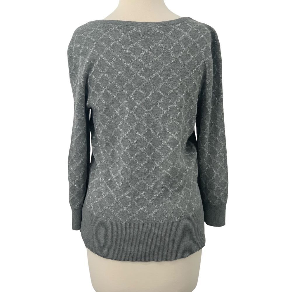 White House Black Market Snap Front Cardigan 3/4 Sleeves Gray/Silver Metallic L - Picture 7 of 7